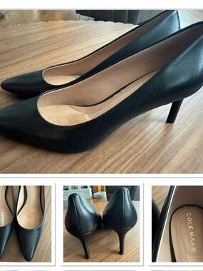 Cole Haan Black Leather Pointed Toe Stiletto Pumps